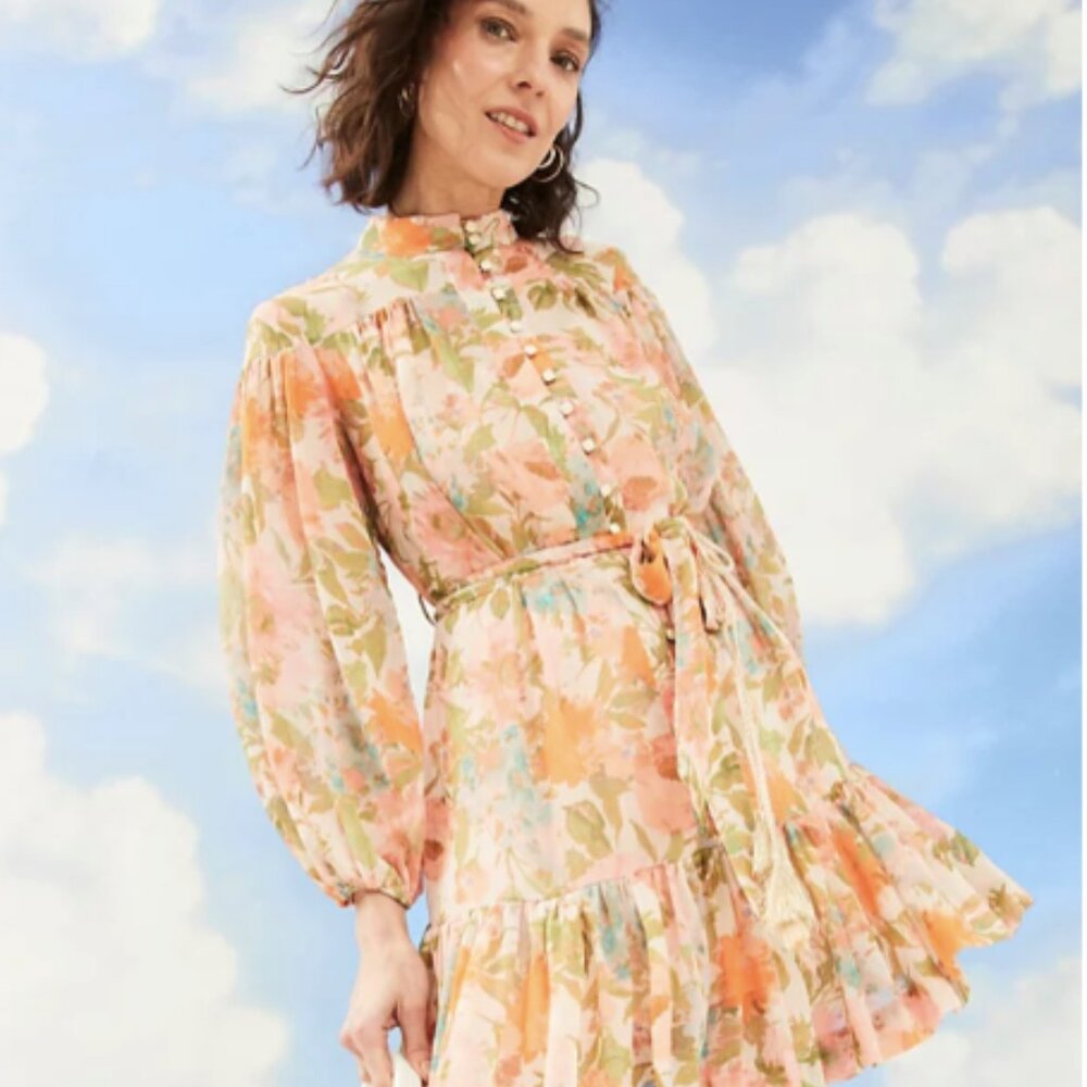 Taylor Women's Floral Button-Front Long-Sleeve Tie-Waist Dress Size 2 NEW NWOT